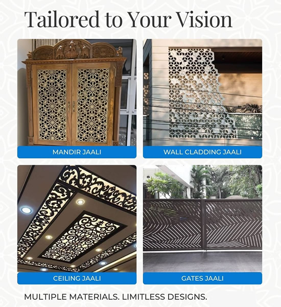 Precision laser cut metal jaali design with detailed patterns