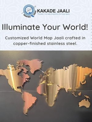 Laser cut stainless steel world map jaali panel